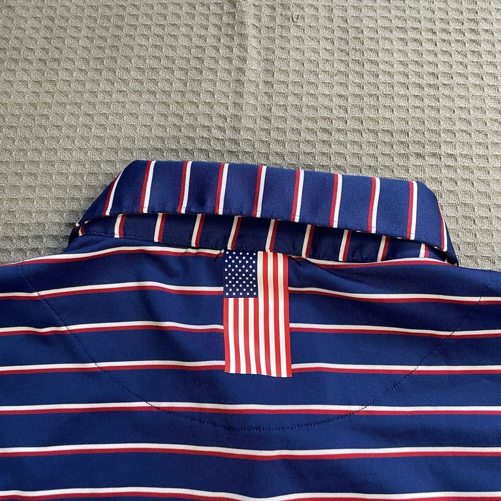 Rhoback American Flag Stripe Long Sleeve Polo Shirt Large Men's Performance